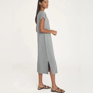 CUYANA T-Shirt Dress Midi Short Sleeve Slits Minimalist Pima Cotton Size Small